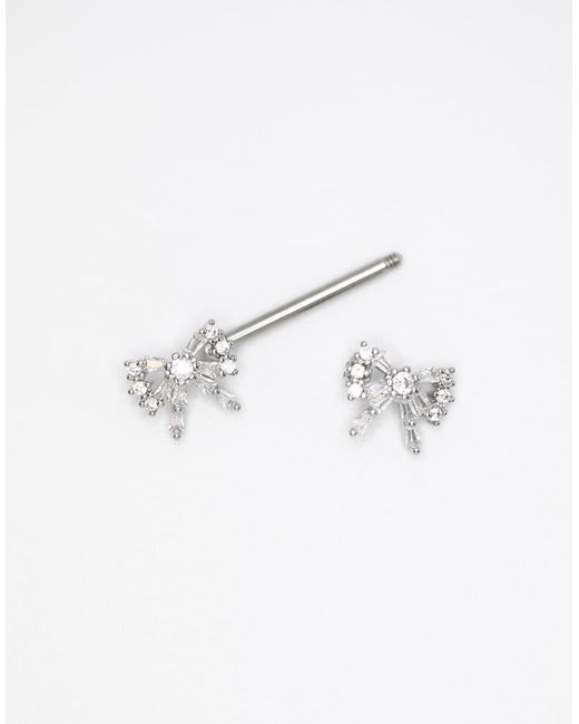 Pack De 2 Piercings Para El Pezón Plateados De Acero Quirúrgico Con Diseño De Dos Lazos De Circonitas De Lovisa de color White