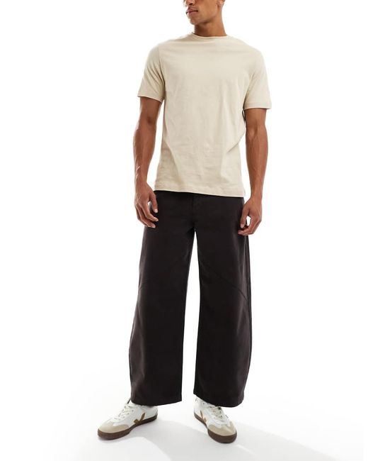 Pantalones Marrones De Corte Barrel Con Detalle De Costuras De ASOS de hombre de color Black