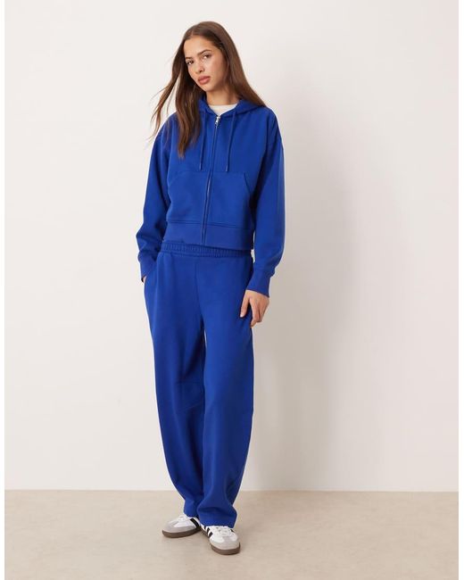 ASOS Blue Cropped Zip Through Brushback Hoodie