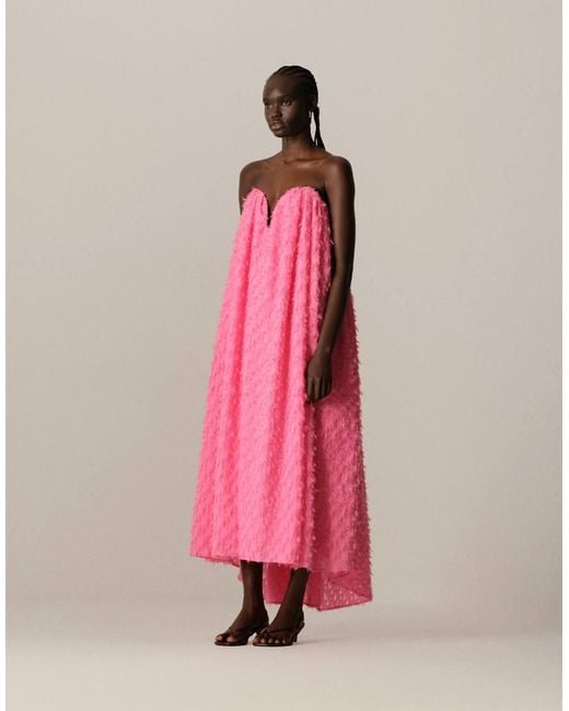ARRANGE Pink Texture Volume Corseted Bandeau Maxi Dress