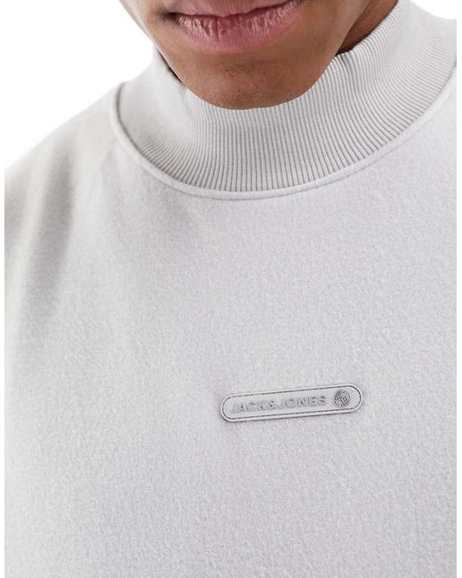 Jack & Jones Gray Oversized Fleece Sweat With High Neck for men