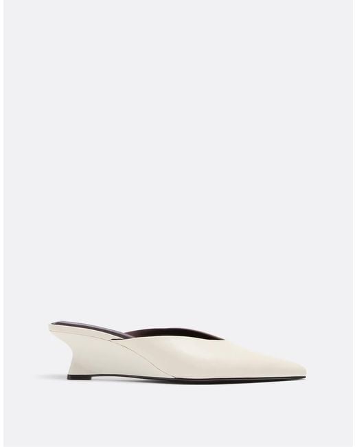 Stradivarius Natural Leather Effect Wedge Mules