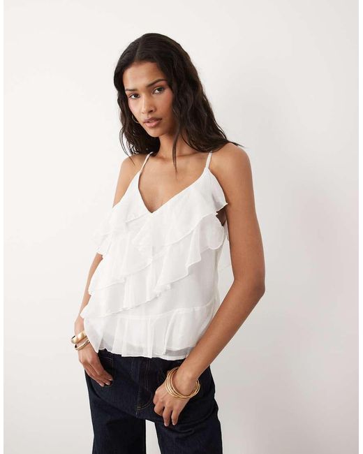 Vila White Ruffle Cami Top