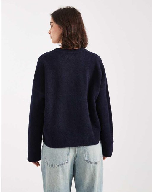 ASOS Gebreide Rechte Trui Met V-Hals in het Blue