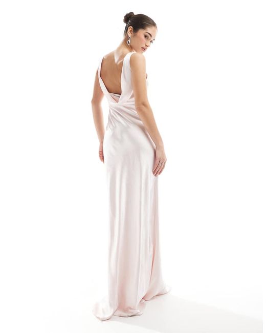 Six Stories White Bridesmaid Cowl Back Satin Maxi Dress