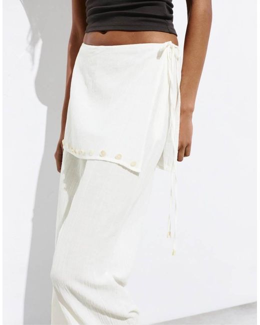 Pull&Bear White Flowy Sarong Trousers