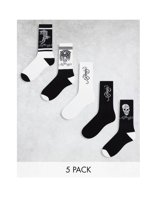 Ed Hardy White Rocama 5 Pack Sports Crew Socks for men