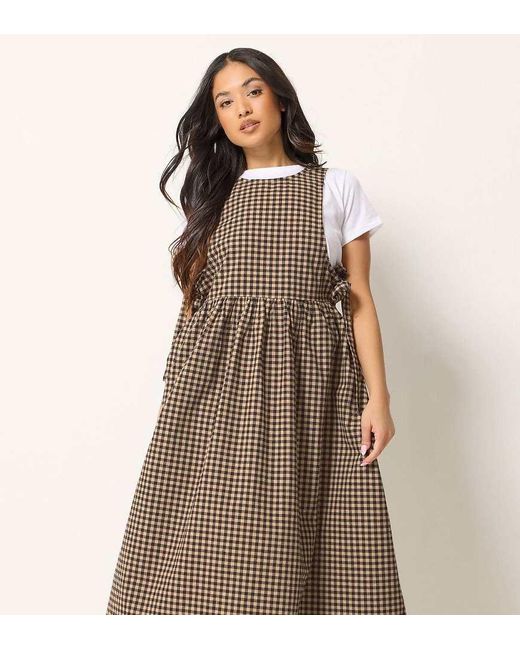 PixieGirl Brown Petite Gingham Pinafore Dress