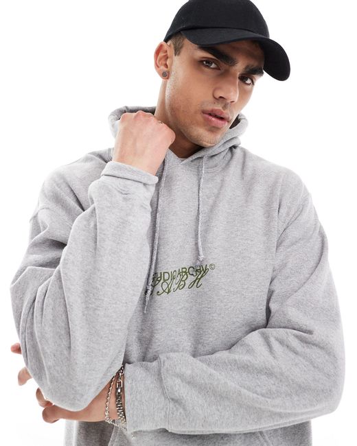 ASOS Gray Oversized Hoodie With Print for men