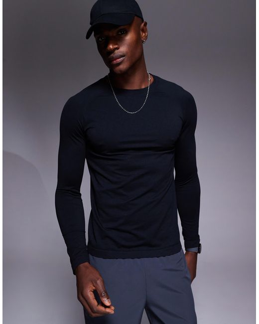 4505 Blue Seamless Mesh Slim Fit Lightweight Base Layer Long Sleeve for men