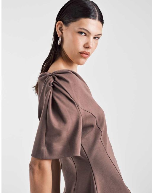 ASOS Brown V Neck Co-ord Twist Shoulder Detail Tee