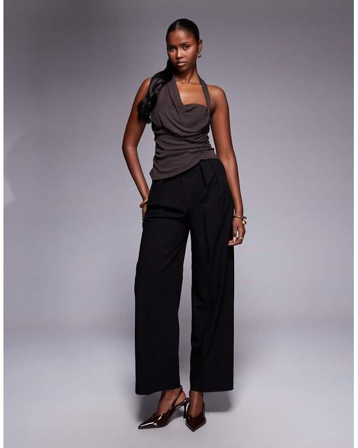 ASOS Black Mesh Asymmetric Drape Halter Neck Top