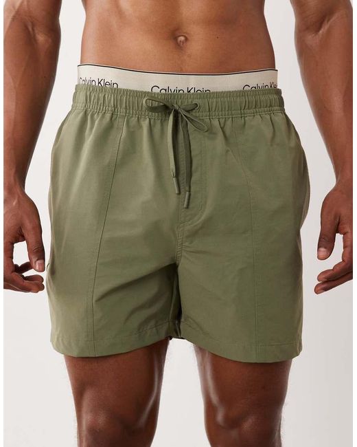 Calvin Klein Green Logo Waistband Drawstring Swim Shorts for men