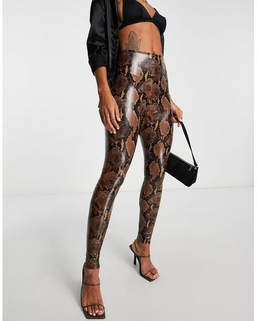 Commando Faux Leather Perfect Control Snake Print leggings in Black