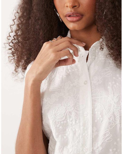Mango Natural 100% Cotton Embroidered Tie Waist Midi Shirt Dress