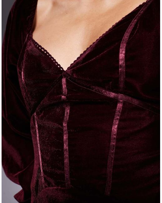 ASOS Purple Velvet Corset Detail Blouson Sleeve Mini Dress