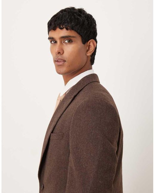 Chaqueta De Traje De Corte Slim Con Patrón De Espiga De Tejido Con Lana De ASOS de hombre de color Brown