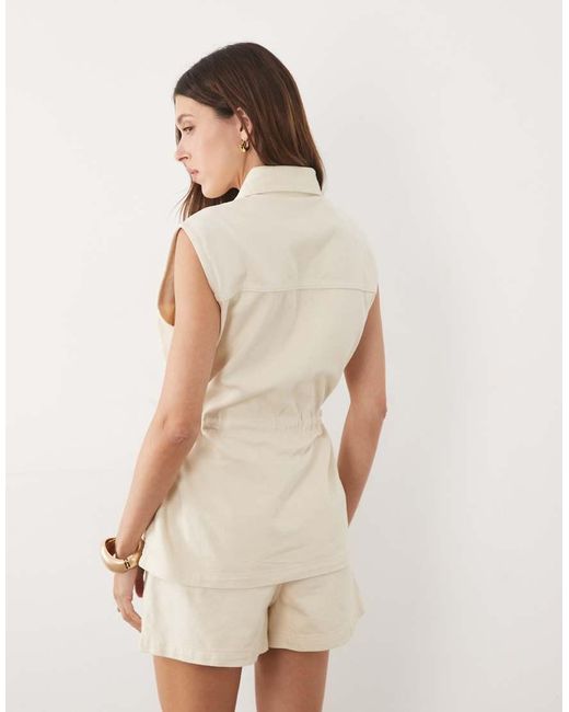 Mango Natural Aria 100% Cotton Cinched Waist Vest Co-ord