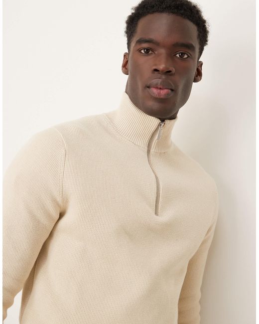 SELECTED – strickpullover mit kurzem reißverschluss, in Natural für Herren