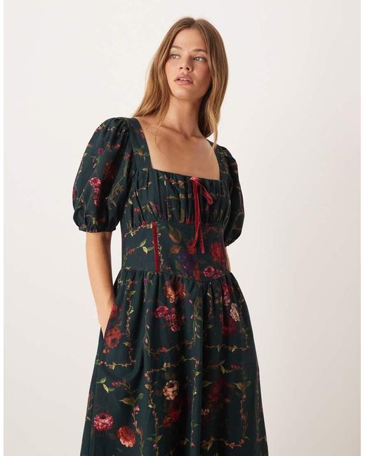 Hope & Ivy Black Puff Sleeve Corset Detail Midaxi Dress
