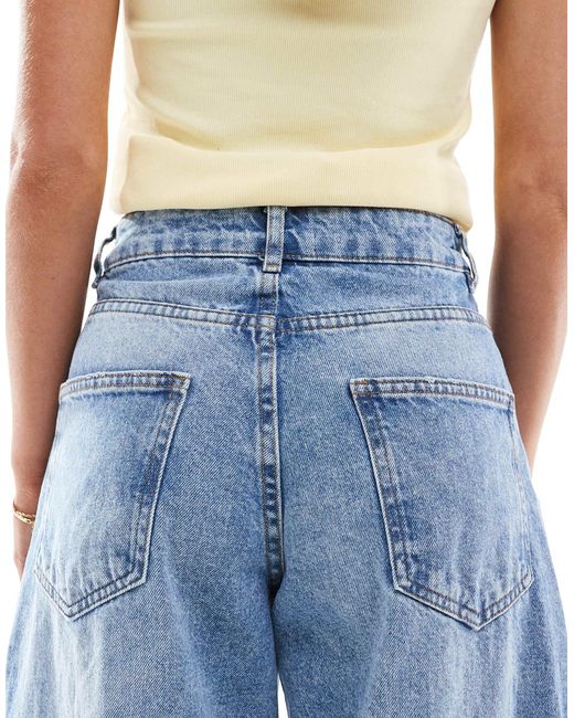 ASOS Blue Asos Design Petite High Waisted Barrel Leg Jeans