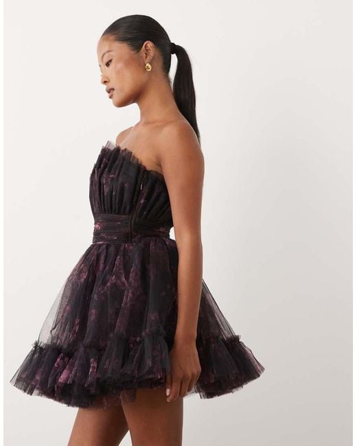 LACE & BEADS Black Bandeau Structured Mini Dress