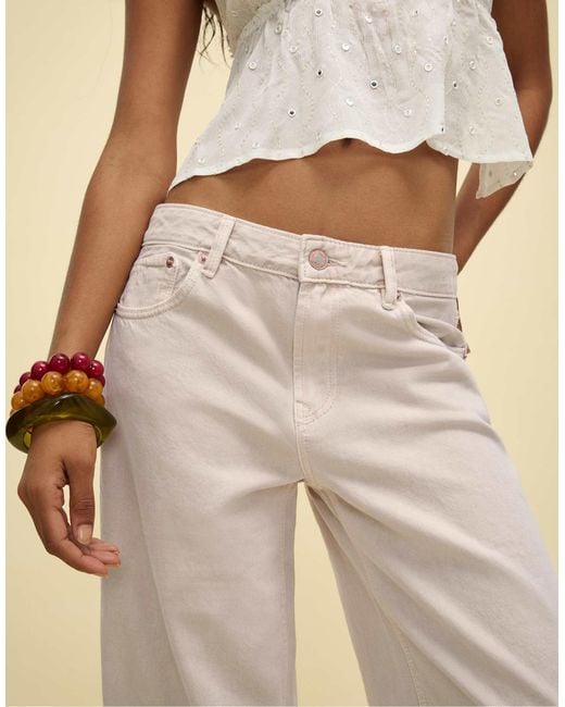 Stradivarius Natural – d91 – weite jeans aus twill