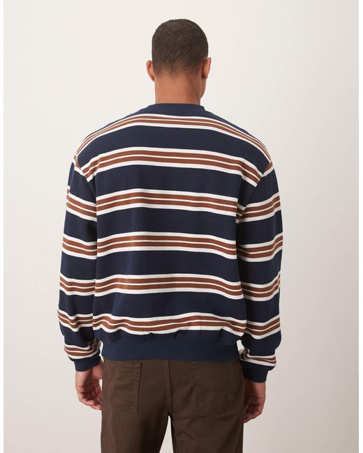 ASOS Blue Relaxed Fit Pinstripe Crew for men