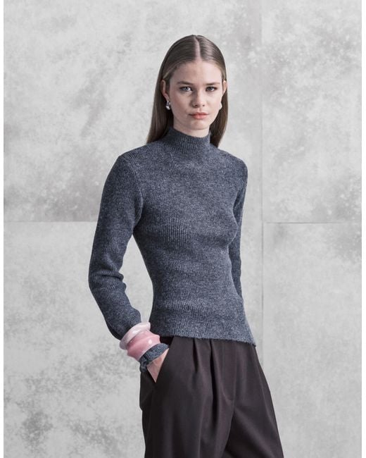 Pretty Lavish Blue Knitted High Neck Asymmetric Top Co-ord