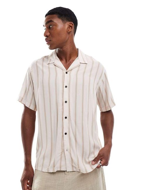 JJ Rebel White Revere Collar Short Sleeve Shirt With Stripe for men