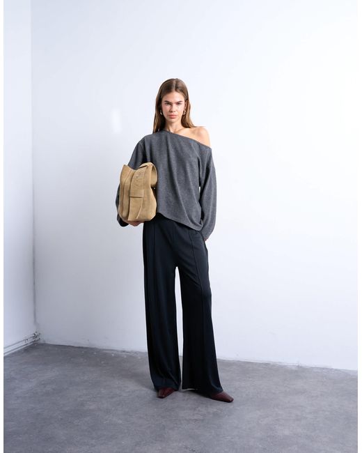 TOPSHOP Blue Off Shoulder Asymmetric Top