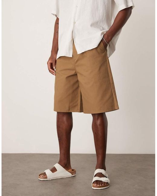 ASOS Natural Long Length Pleated Shorts for men