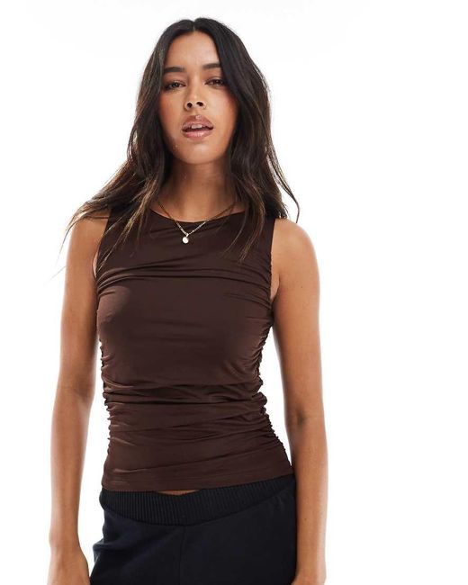 Stradivarius Brown Ruched Tank Top