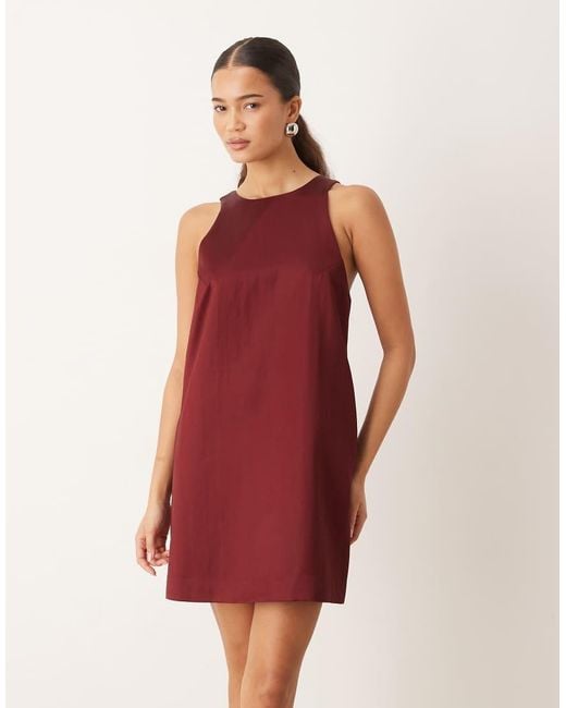 Mango Red Satin Mini Shift Dress With Bow Back Detail