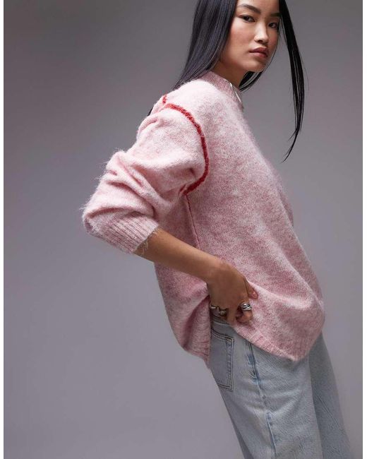 TOPSHOP Gebreide Oversized Trui Met Contrasterende Zichtbare Naden in het Gray