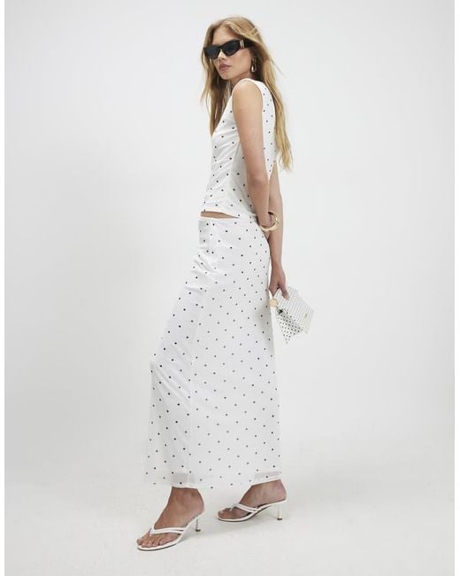 River Island White Spot Print Mesh Maxi Skirt