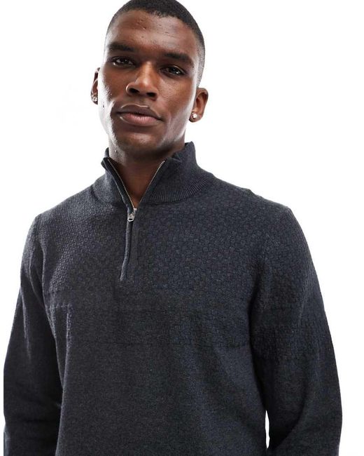 Threadbare Blue 1/4 Zip Jumper for men