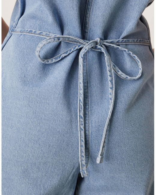 ASOS Blue Denim Sleeveless Jumpsuit With Tie Back