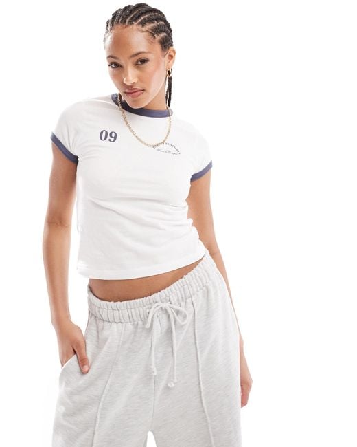 Pull&Bear White Sporty Graphic Baby Tee