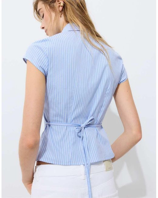Stradivarius White Short Sleeve Under-bust Shirt
