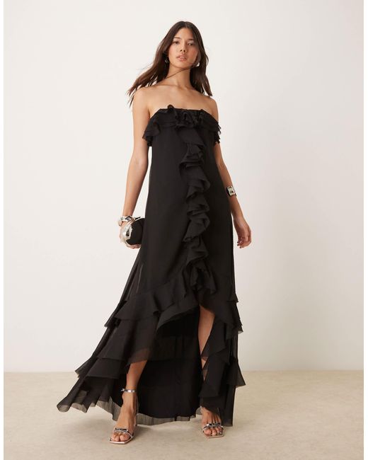 ASOS Black Bardot Ruffle Off Shoulder Maxi Dress