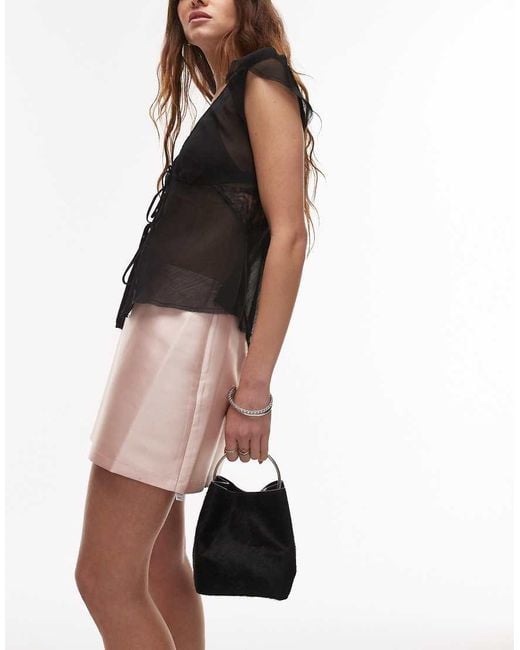 TOPSHOP Black Gene Real Pony Leather Grab Bag With Metal Handle