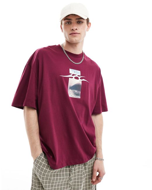 Collusion Red Skater Fit T-shirt With Photographic Print for men