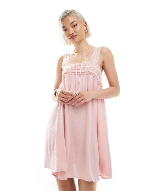 Miss Selfridge Pink Lace Trim Cheese Cloth Mini Dress
