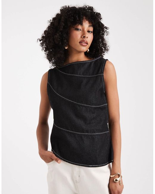 ASOS Black Asymmetric Denim Top With Exposed Seams