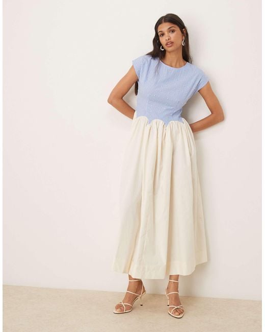 Never Fully Dressed Drop Hem Stripe Cotton Midaxi Dress in Natural | Lyst