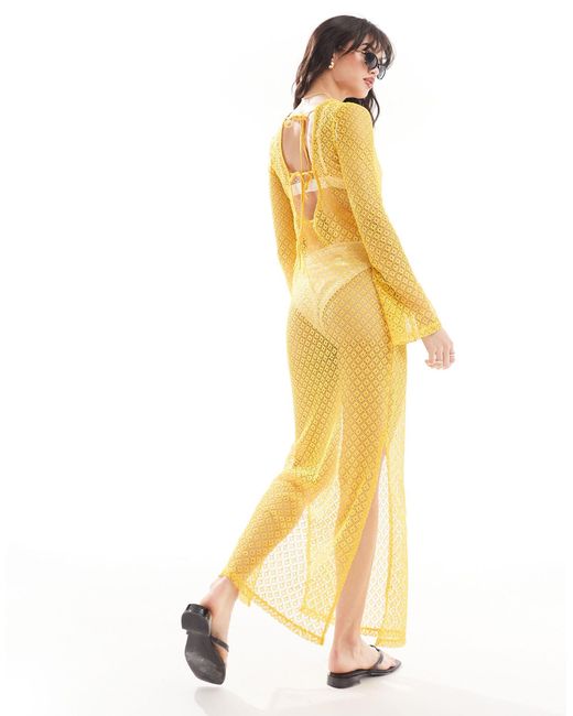 Something New Metallic Styled By Claudia Bhimra Sheer Crochet Low Tie Back Maxi Dress