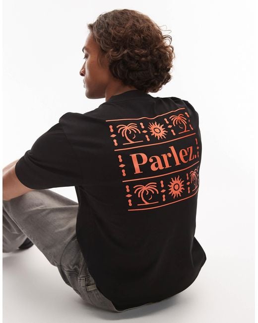 Parlez Black Ardor Motif Back T-shirt for men