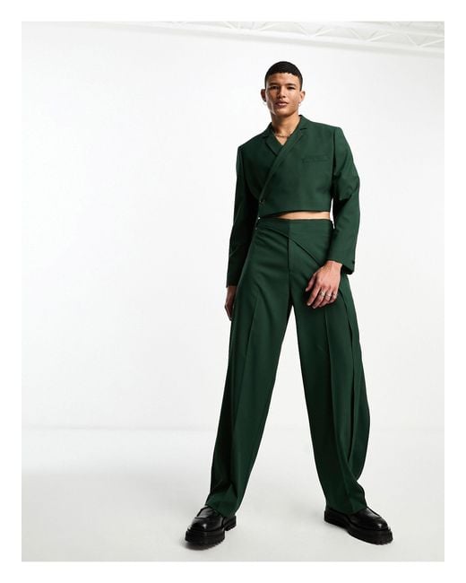 ASOS Deep Wrap Suit Jacket With Half Lapel in Green for Men Lyst