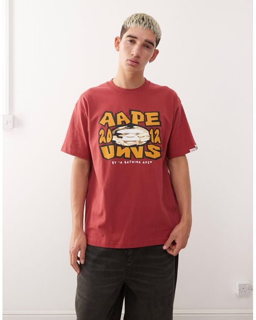 Aape By A Bathing Ape Red Aape By A Bathing Ape Boxy T-shirt for men